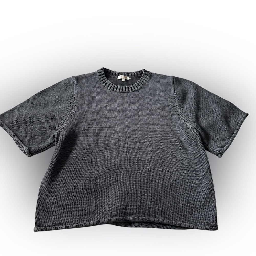 Grey Short-sleeved Knitted Sweater Top- Size Large